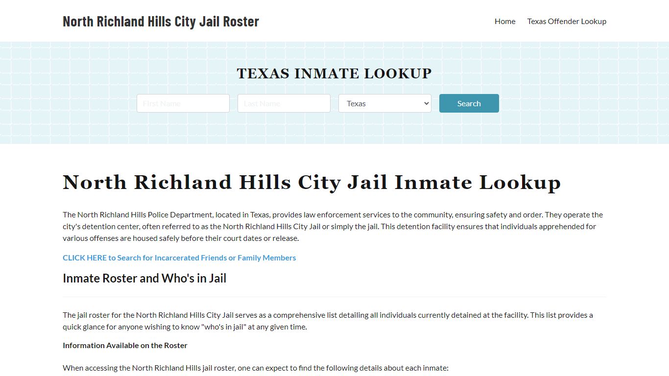 North Richland Hills Police Department Jail Inmate Lookup