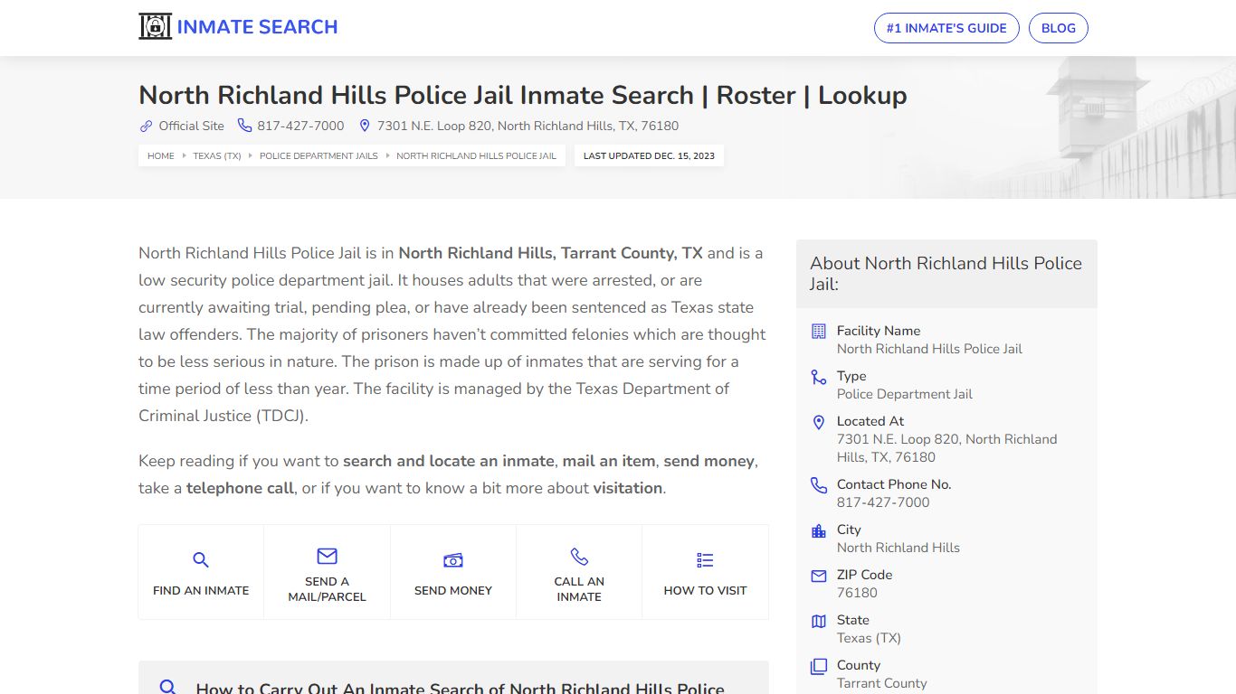 North Richland Hills Police Jail Inmate Search | Roster | Lookup