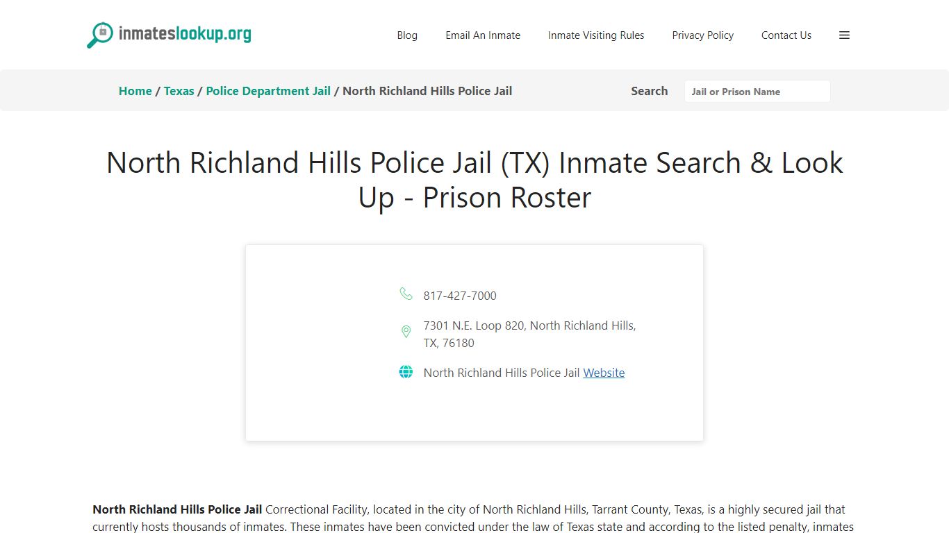 North Richland Hills Police Jail (TX) Inmate Search & Look Up - Prison ...
